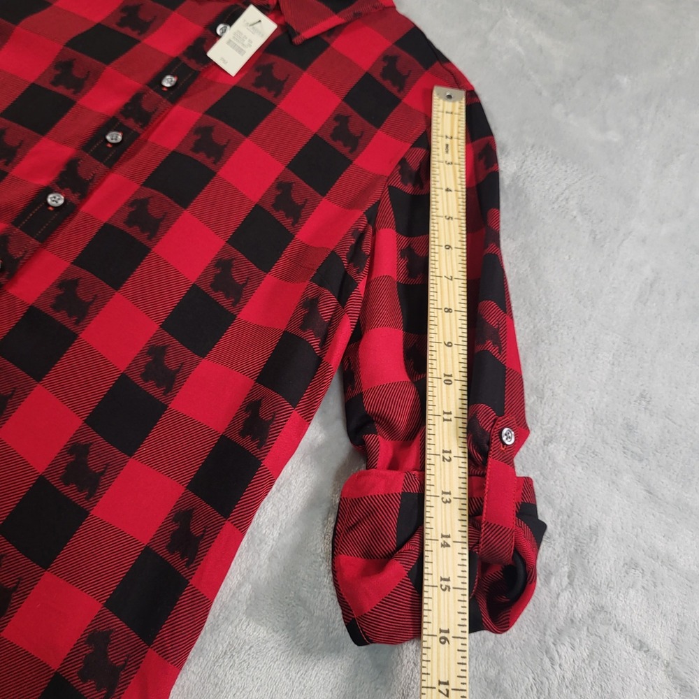 Talbots Womens PM Scotty Dog Buffalo Plaid Holiday Christmas Festive Button‎ Up - Picture 7 of 14